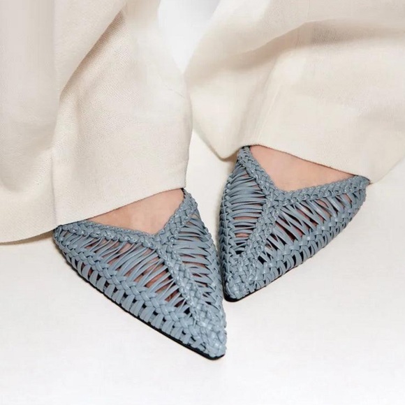 Zara Shoes - ZARA Blue Braided Ankle Pointed Flats New Size 9